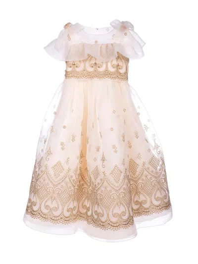 Marchesa Embroidered Organza Gown In Gold