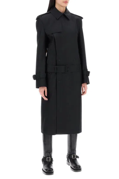 Shop Burberry Double-breasted Silk Twill Trench Coat In Black