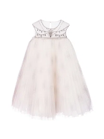 Shop Marchesa Jewel-embellished Tulle Dress In Cream