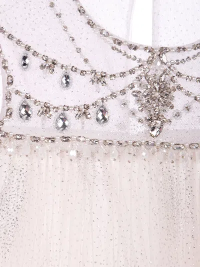 Shop Marchesa Jewel-embellished Tulle Dress In Cream