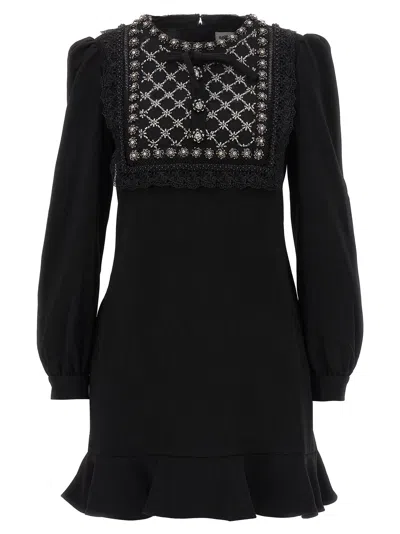 Shop Self-portrait Black Crepe Embellished Dresses Black