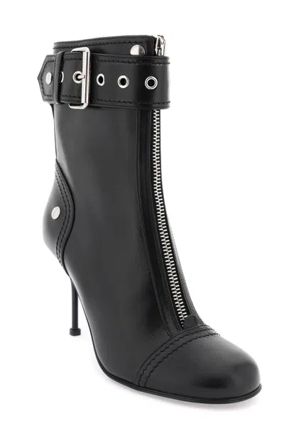 Shop Alexander Mcqueen Leather Ankle Boots With Buckle