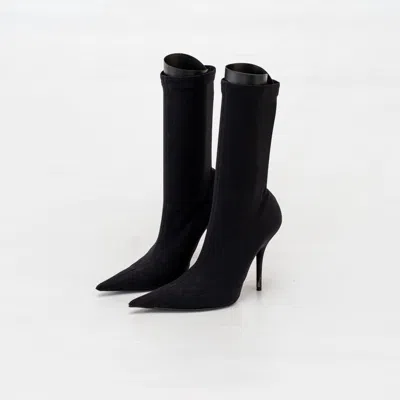 Pre-owned Balenciaga Black Pointed Toe Sock High Heel Boots, 37