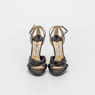 Pre-owned Jimmy Choo Black Leather Knot Detail Ankle Strap Pumps, 37