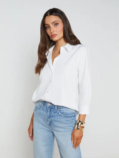Shop L Agence Daniella Cotton-blend Blouse In White