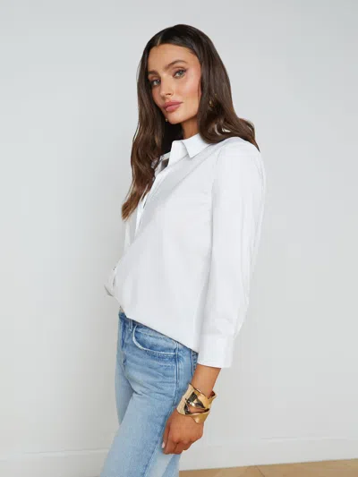 Shop L Agence Daniella Cotton-blend Blouse In White