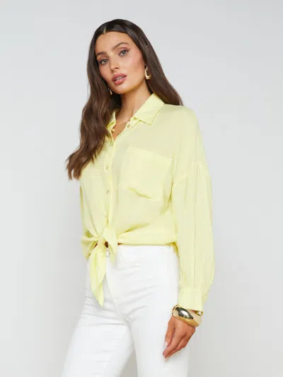 Shop L Agence Talitha Linen-blend Blouse In Yellow Sorbet