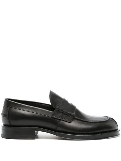 Lanvin Classic Round Toe Leather Loafers With Stacked Heel In Black