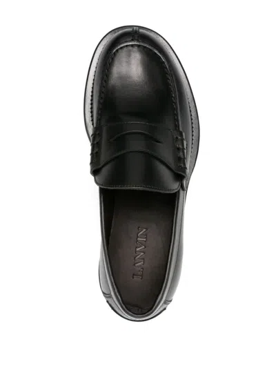 Lanvin Classic Round Toe Leather Loafers With Stacked Heel In Black