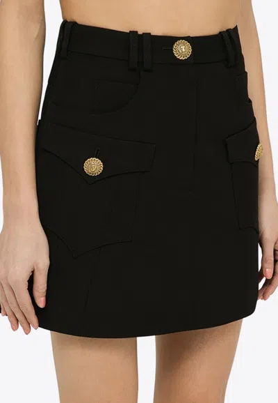 Shop Balmain A-line Mini Wool Skirt In Black