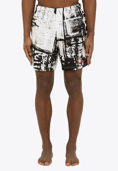 Shop Alexander Mcqueen Abstract Print Swim Shorts In Monochrome