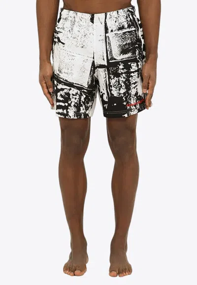 Alexander Mcqueen Alexander Mc Queen Abstract Print Swim Shorts With Logo In Monochrome