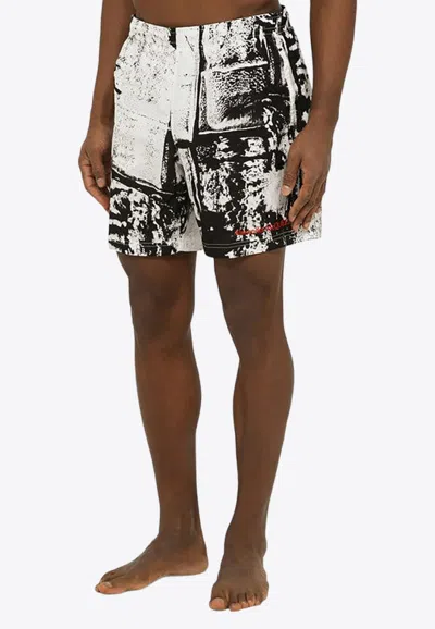 Alexander Mcqueen Alexander Mc Queen Abstract Print Swim Shorts With Logo In Monochrome