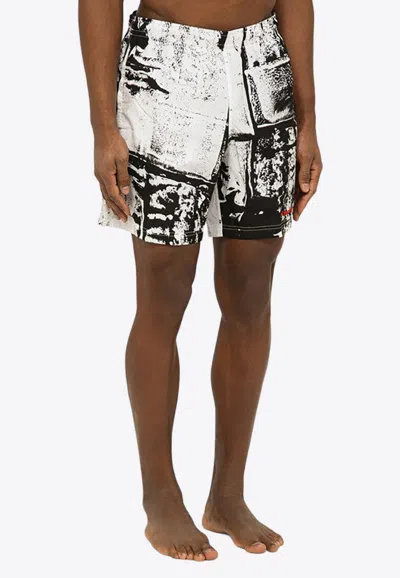 Alexander Mcqueen Alexander Mc Queen Abstract Print Swim Shorts With Logo In Monochrome