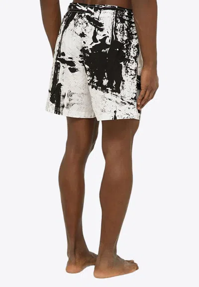 Alexander Mcqueen Alexander Mc Queen Abstract Print Swim Shorts With Logo In Monochrome