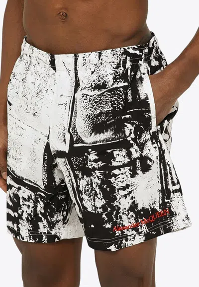 Alexander Mcqueen Alexander Mc Queen Abstract Print Swim Shorts With Logo In Monochrome