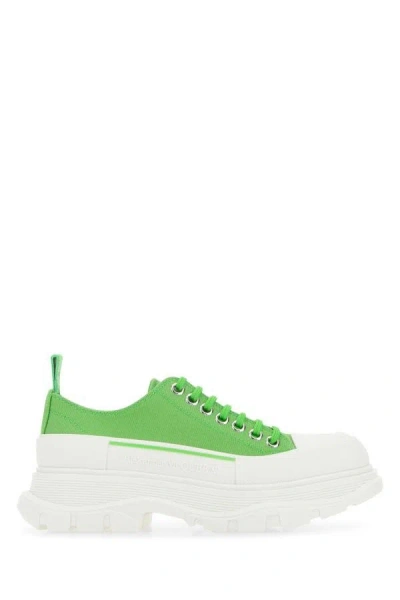 Shop Alexander Mcqueen Woman Green Canvas Tread Slick Sneakers