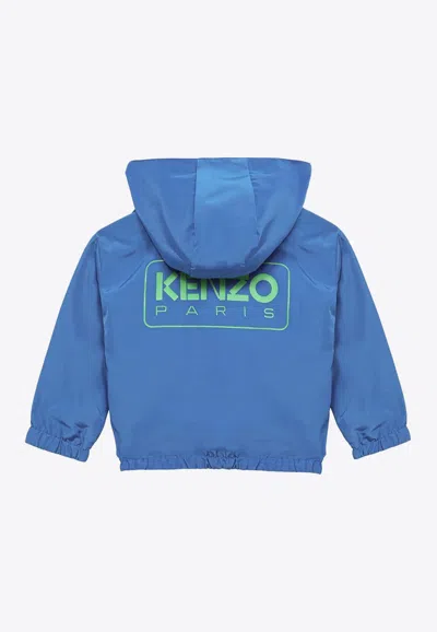 Shop Kenzo Babies Logo Zip-up Jacket In Blue