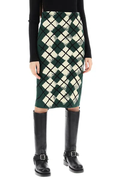 Shop Burberry "knitted Diamond Pattern Midi Skirt Women In Green