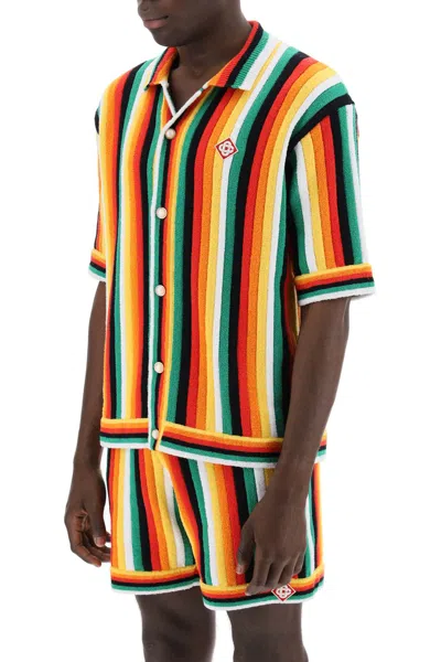 Shop Casablanca Striped Knit Bowling Shirt With Nine Words Men In Multicolor