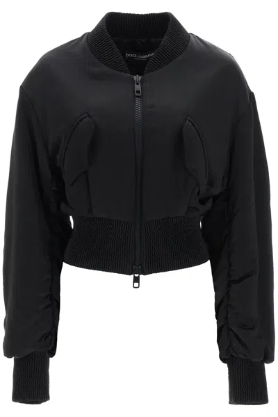 Shop Dolce & Gabbana Charmeuse Bomber Jacket With Draped Sleeves Women In Black
