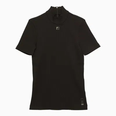 Shop Fendi Black Ribbed Nylon T-shirt With Logo Men