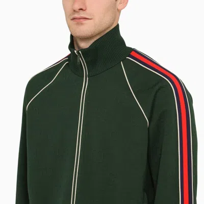 Shop Gucci Bottle Green Jacket In Gg Jacquard Jersey With Zip Men