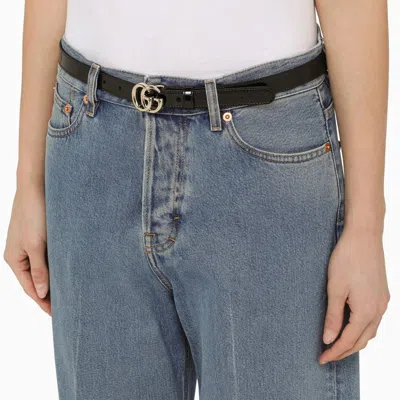 Shop Gucci Gg Marmont Thin Belt In Black Patent Leather Women