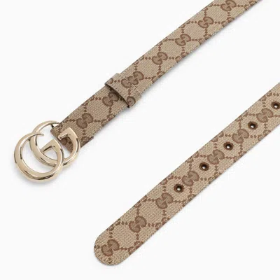 Gucci Gg Marmont Thin Belt In Gg Supreme In Cream