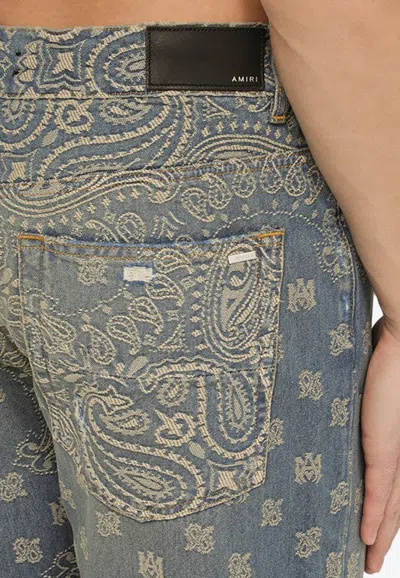 Shop Amiri Bandana-embroidered Straight-leg Jeans In Light Blue