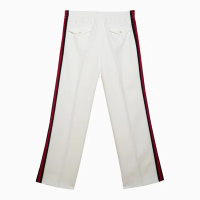 Shop Gucci White Trousers With Web Ribbon Men
