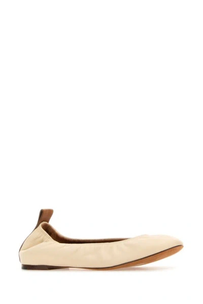 Shop Lanvin Woman Ivory Leather Ballerinas In Brown