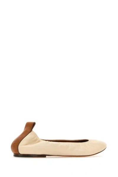 Shop Lanvin Woman Ivory Leather Ballerinas In Brown