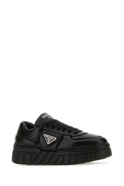 Shop Prada Woman Black Leather Sneakers