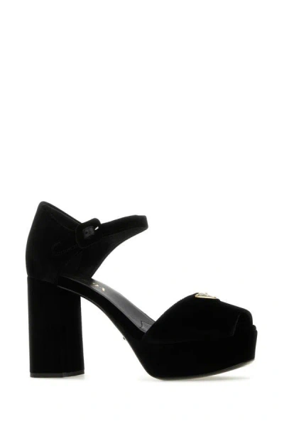 Shop Prada Woman Black Velvet Sandals