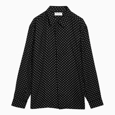 Shop Saint Laurent Black Silk Polka Dot Shirt Men