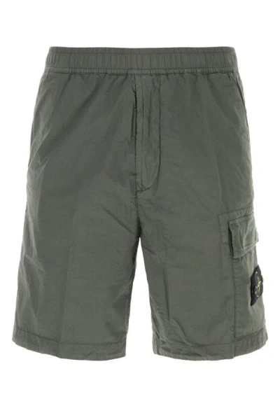 Shop Stone Island Man Dark Green Stretch Cotton Bermuda Shorts