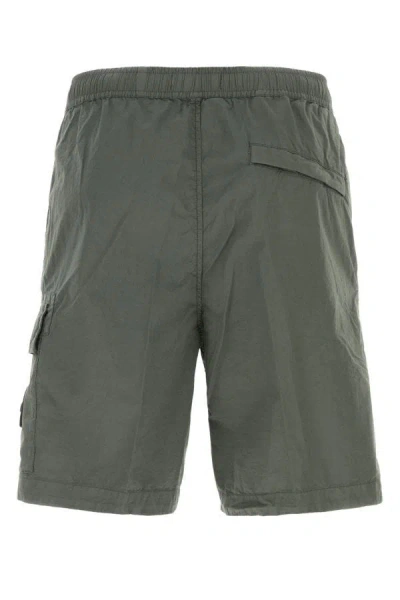 Shop Stone Island Man Dark Green Stretch Cotton Bermuda Shorts