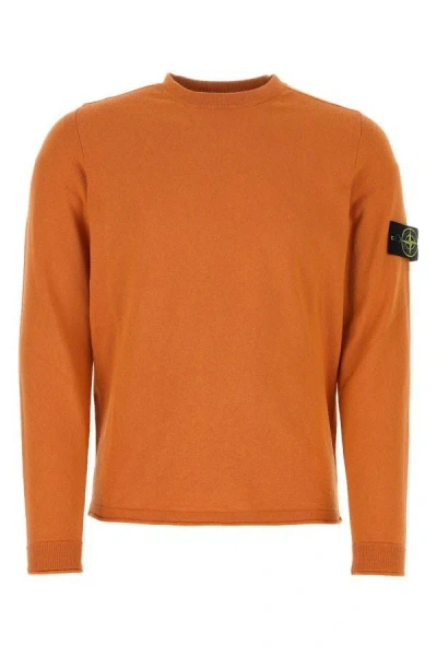 Shop Stone Island Man Orange Cotton Blend Sweater