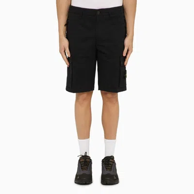 Shop Stone Island Navy Blue Cotton Bermuda Shorts Men