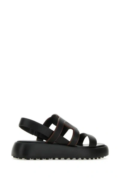 Shop Tod's Woman Black Leather Chain Sandals