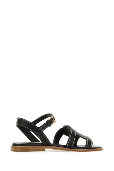 Shop Tod's Woman Black Leather Sandals