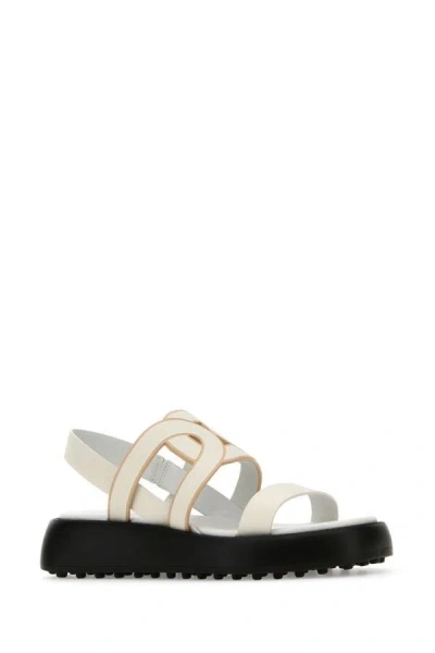 Shop Tod's Woman White Leather Chain Sandals