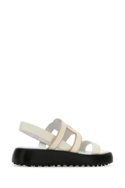 Shop Tod's Woman White Leather Chain Sandals