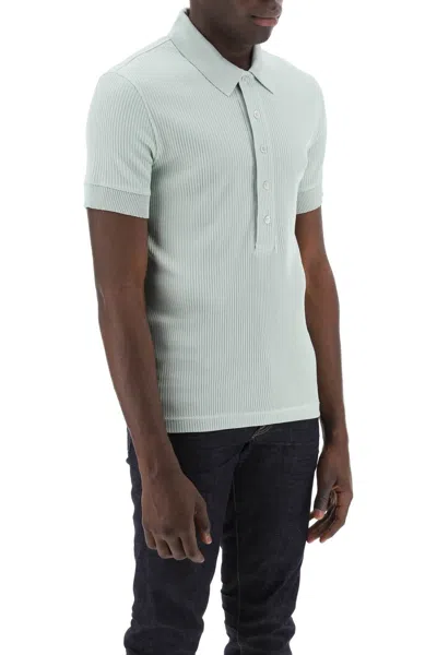 Shop Tom Ford "ribbed Knit Polo With Shiny Men In Green