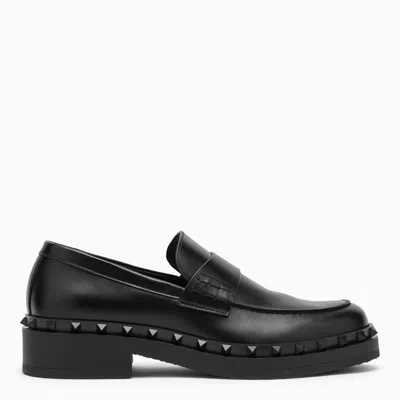 Shop Valentino Garavani M-way Black Leather Rockstud Loafer Men