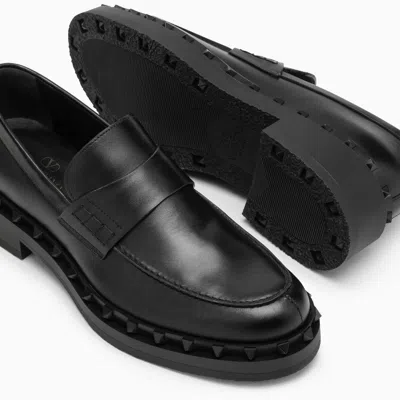 Shop Valentino Garavani M-way Black Leather Rockstud Loafer Men