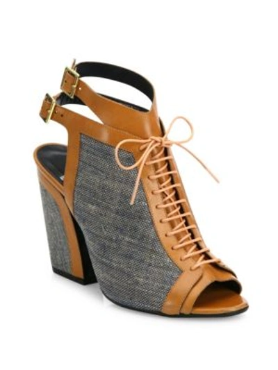 Shop Pierre Hardy Faye Cotton & Leather Lace-up Sandals In Tan-grey