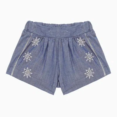 Shop Chloé Blue Cotton Shorts With Embroidery In Light Blue