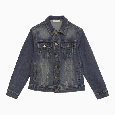 Shop Golden Goose Blue Denim Jacket With Logo In Light Blue